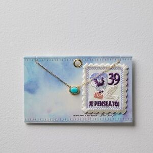 NWT Free People 14k Gold Plated Turquoise Postcard Necklace French Stamp Patch